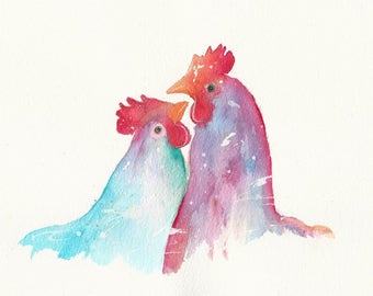 Two Hens oringinal painting by Lesley Ann A4