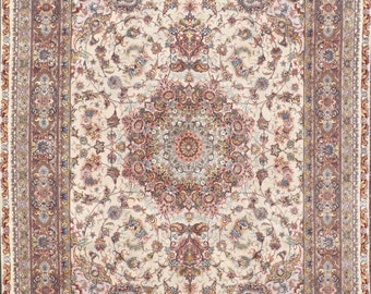 Masterpiece Novinfar Tabriz Persian Rug 9x12 SIlk Base extremely detailed with unique color combination