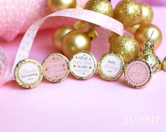 Printed for you personalized baby shower hershey kiss labels Hershey kiss stickers It's a girl Pink Baby shower favors Glitter It's a girl