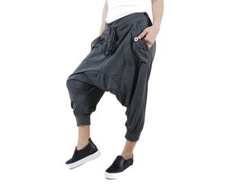 Boho Funky Hippie Ninja Stylish Travel Casual Dark Heather Grey cotton Jersey Men Women Capri Pants - P061