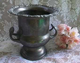 Tarnished Silver Plated Urn, Vase, Champagne Holder, Ice Bucket, Shabby Chic Wedding Decor, Table Centerpiece, Vintage, Rustic Wedding Decor