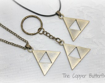 Zelda Triforce Necklace or Keychain - Legend Of Zelda Inspired Tri Force - Antique Bronze - Cosplay - Video Game - Fandom Jewelry -6140305