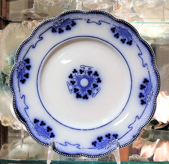 Flow Blue Plate W H Grindley Lorne Staffordshire England Antique 1900s Victorian Art Nouveau Porcelain Country Cottage Home Decor Farmhouse