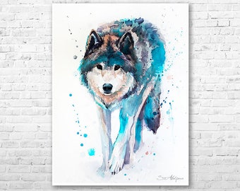 Wolf 4 watercolor painting print by Slaveika Aladjova, art, animal, illustration, home decor, Nursery, gift, Wildlife, wall art,Contemporary