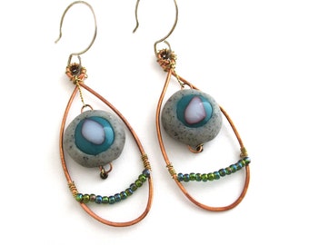 Fused Glass and Copper Wire Earrings