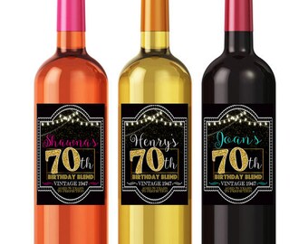 Personalized 70th Birthday Custom Wine Labels, Cheers to 70 Years, 70th Birthday Gift, 70th Party, Vintage Aged to Perfection 70th Printable
