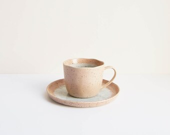 Japanese Pottery Tea Cup Set | handmade ceramic cup | beige pink stoneware set