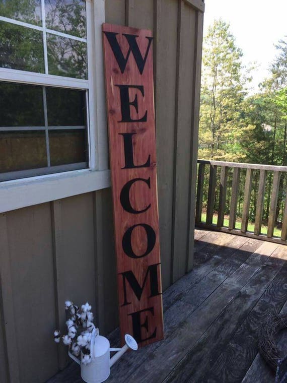 Large 6ft. Welcome Sign Cedar Wood With Wood Letters Front