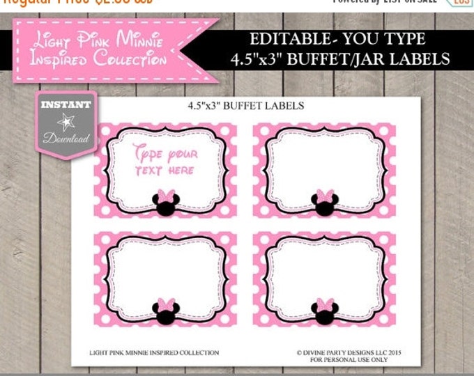 SALE INSTANT DOWNLOAD Editable Light Mouse Flat Buffet or Food Labels / Add Text / Light Pink Minnie Mouse Collection / Item #1816