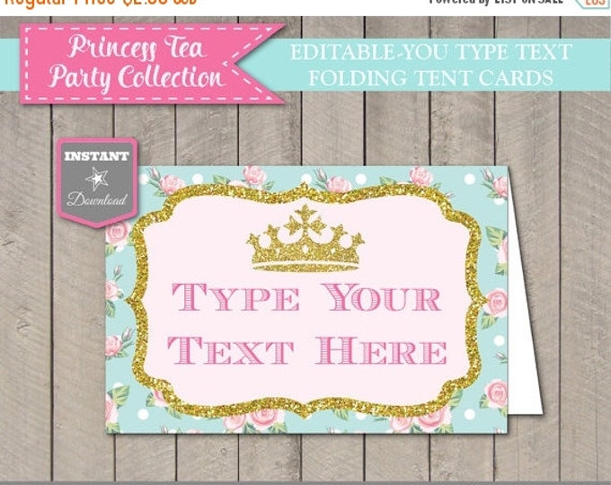 SALE INSTANT DOWNLOAD Printable Editable Princess Tea Party Folding Tent Cards / You Add Text / Princess Tea Party Collection / Item #2905
