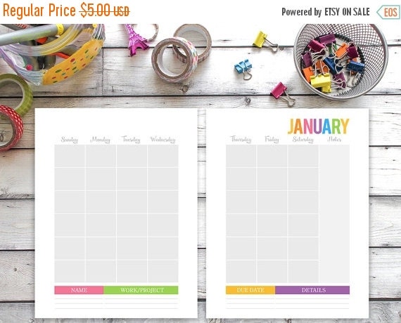 Printable Calendar ANY YEAR Family Binder By SugarPickleDesigns