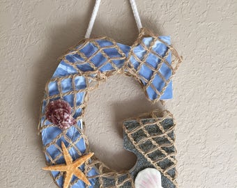 9" Beach Theme Wood Wall Letter, Nautical Theme Wall Letter, Wooden Wall Letter Monograms, Beach Bathroom Decor, Decorative Wood Letter