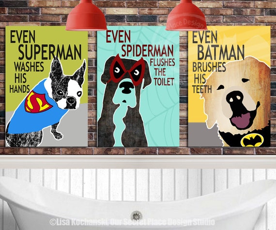 PRINTABLE Superhero Bathroom Decor Kids Superhero Bathroom