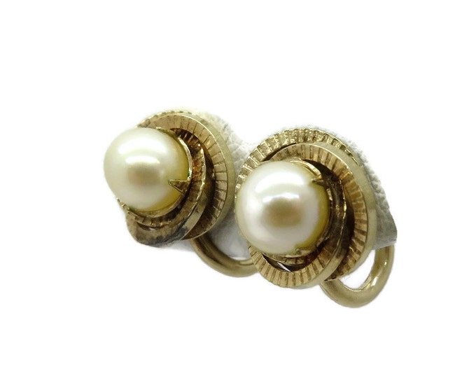 A&Z Faux Pearl Gold Filled Earrings, Vintage Screw Back Earrings
