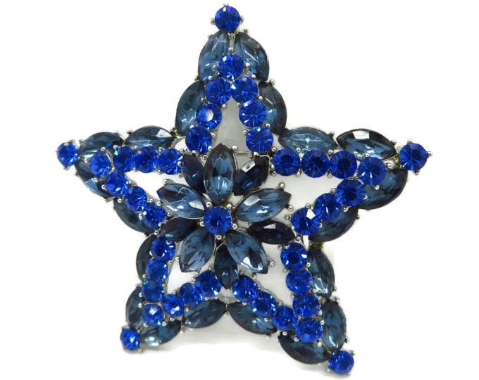 ON SALE! Vintage Weiss Blue Star Rhinestone Brooch, Royal Blue and Federal Blue Rhinestone Pin