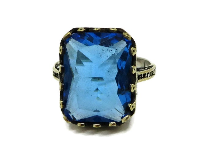 Vintage Blue Topaz Solitaire Ring, Sterling Silver Ring, Size 8