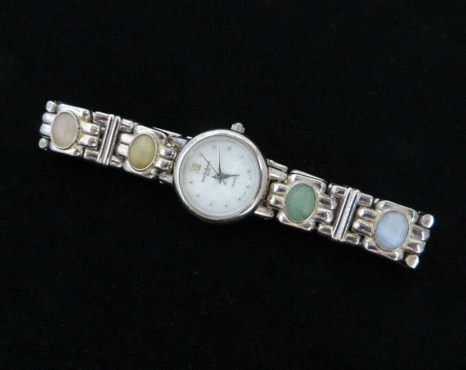 LA Express Vintage Ladies Watch, Gemstone Bracelet Silvertone Wristwatch