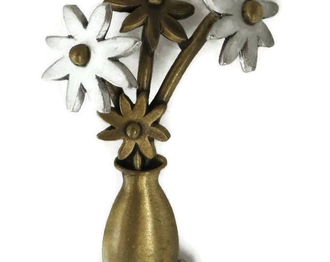JJ Flowers Brooch, Vintage Silvertone Goldtone Floral Bouquet Pin, Signed Designer Brooch Gift for Her