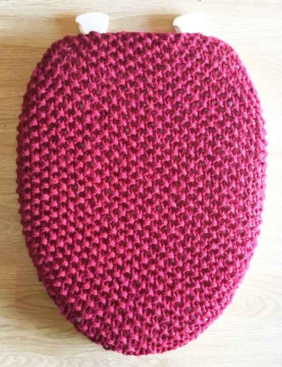 Knitted Toilet Lid Cover Burgundy Bathroom Decor