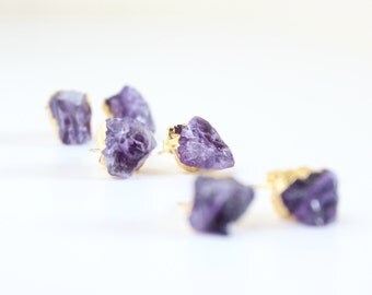 Raw amethyst earrings - amethyst earrings - amethyst studs - raw amethyst studs - stone stud earrings - raw crystal jewelry - raw crystals