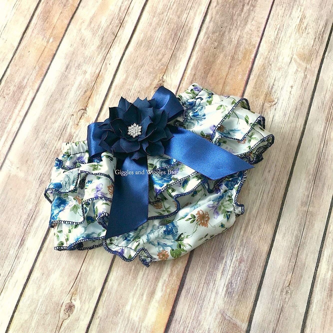 Baby girl clothes navy blue floral ruffle bloomers baby