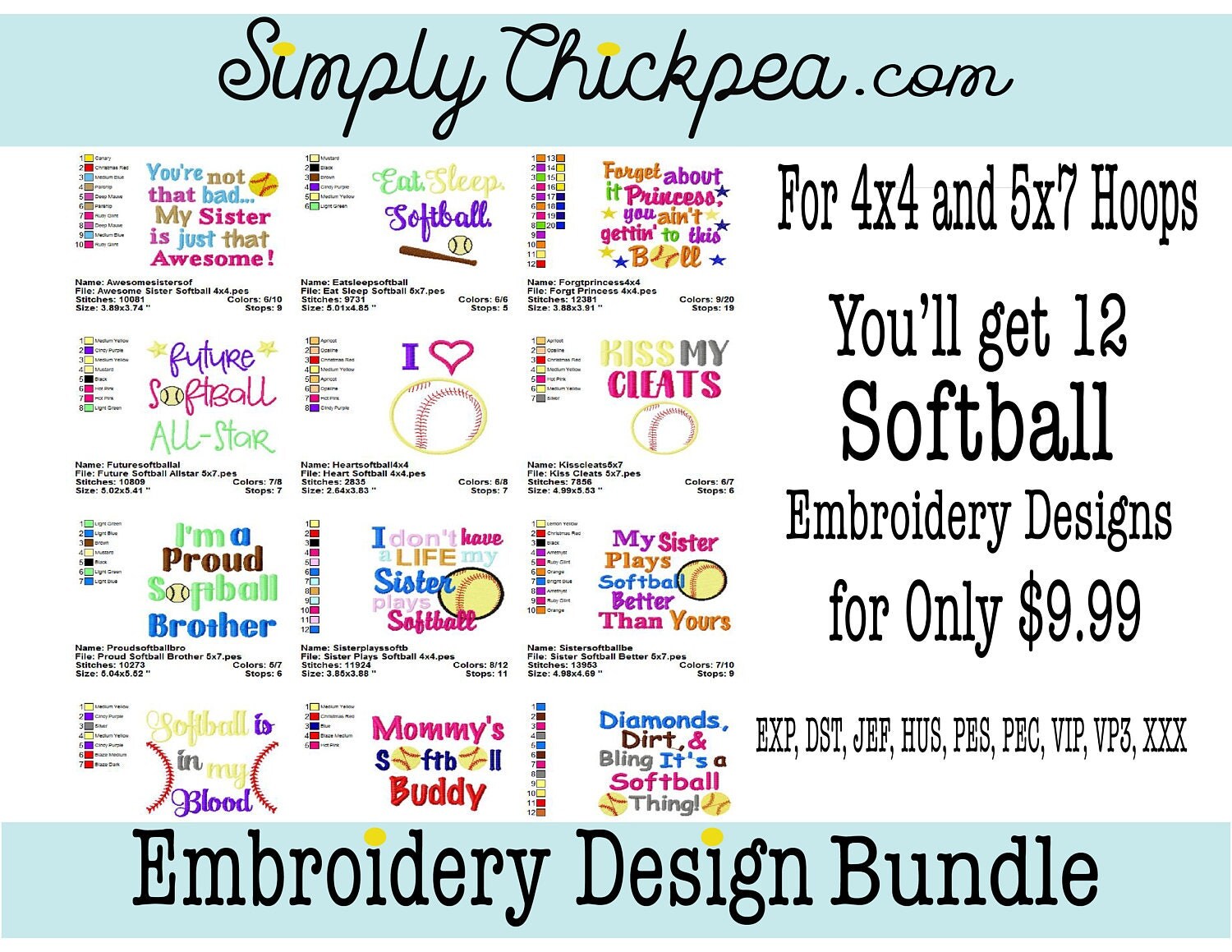 Embroidery Designs Softball Collection Sayings Sports