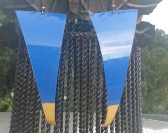 Upcycled, blue and gold earrings
