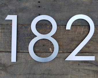 6'' Modern House Numbers Brushed Aluminum Stud Mounted Metal Address Numbers And Letters Minimalist Contemporary