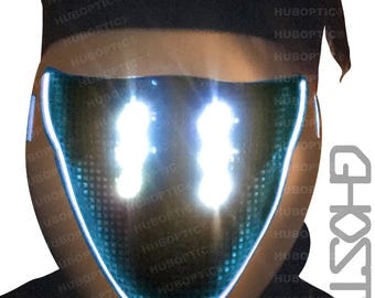 Ghost Mask FX - White LED Light Up Mask - DJ Mask Rave Robot Mask Sound Reactive Mask for Cyborg Cosplay Ghost Shell Mask Party Costume