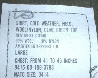 US Army poly-wool M-1951 field shirt Large; Amertex 1981