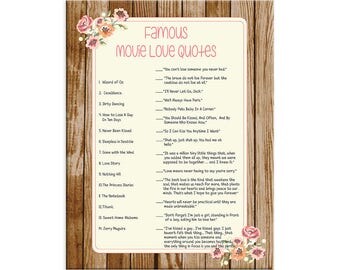 Wood Famous Movie Love Quotes, Bridal Shower Game, Wedding Shower Game, Couples Shower Game, Instant Download