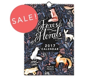 Sale - 2017 Foxes & Florals Mini Wall Calendar