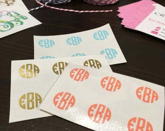 Monogram Minis (1/2" circle decals) - Set of 6, 10 or 20 - use on sunglasses, pens/pencils, phone/tablet cases and more!