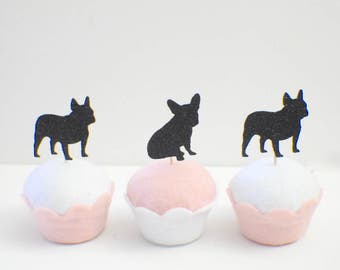 French Bulldog cupcake toppers, dog cupcake toppers (12 toppers)