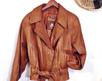 Brown Leather Motorcycle Jacket | Vintage Moto | Size S /M