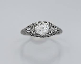 Antique .80ct. Diamond Art Deco Engagement Ring Platinum J36396