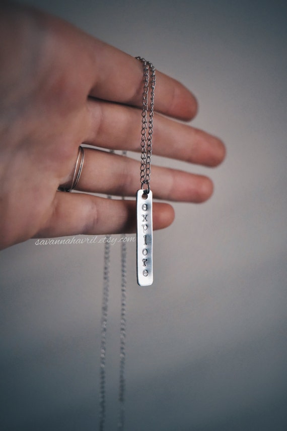 Custom Silver Bar Stamp Pressed Necklace Engraved Womens