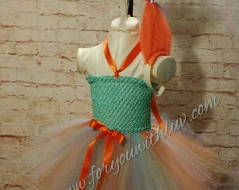 Troll Tutu dress and orange troll hair headband Set trolls costume Cartoon tutu dress nice enough for Pageant wear Dance recital Birthday.