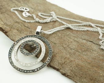 Circle diamond necklace-Diamond Necklace -Black and white diamond necklace-Unique diamond necklace-Cameo necklaces-Anniversary present