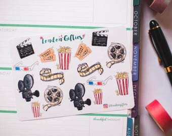 Cinema & popcorn lover - decorative watercolour planner stickers suitable for any planner -343-