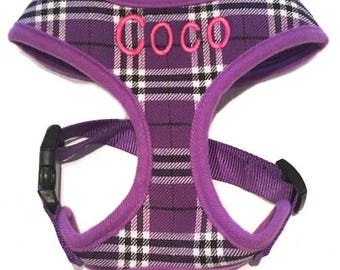 Personalized Plaid Soft Dog Harness with Name Custom Embroidered