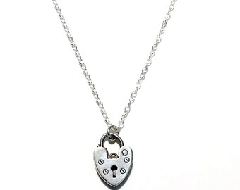 Sterling Silver Vintage Tiny Heart Padlock Necklace