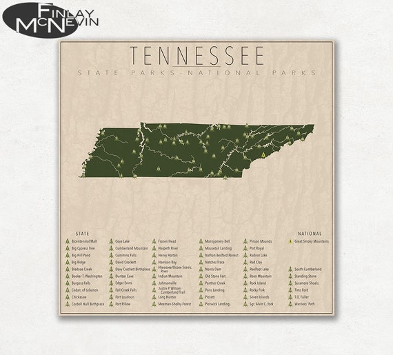 TENNESSEE PARKS National and State Park Map Fine Art