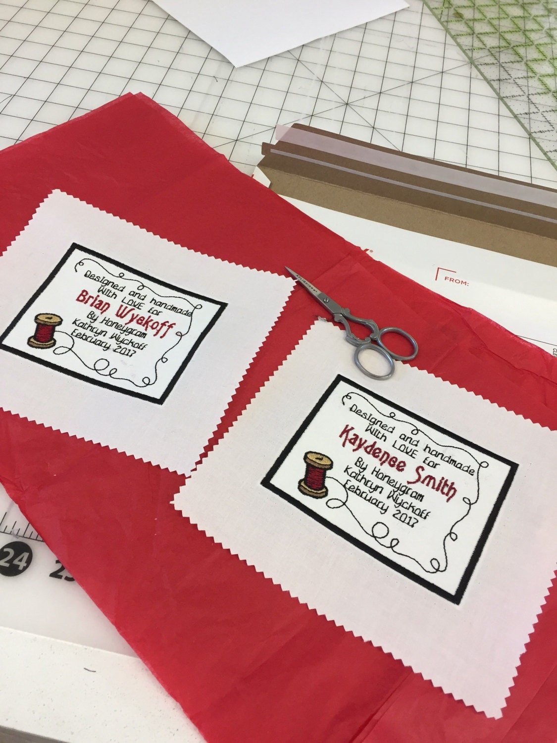 Custom quilt label machine embroidery by Rosan