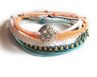 High Tide Set of 5 Waxed Bracelets, Waterproof, Adjustable, Friendship, String Bracelet, Beach