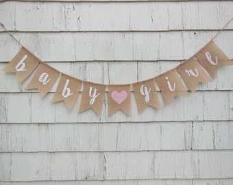 Baby Girl Shower Banner, Baby Girl Shower Decorations, Baby Girl Burlap Banner, Baby Girl Bunting, Pink Shower Decor, Rustic Baby Shower