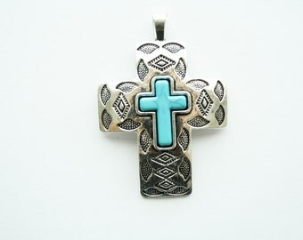 Cross Pendant Antique Silver with Howlite Cross Center - 50x60mm - 1ct - #093