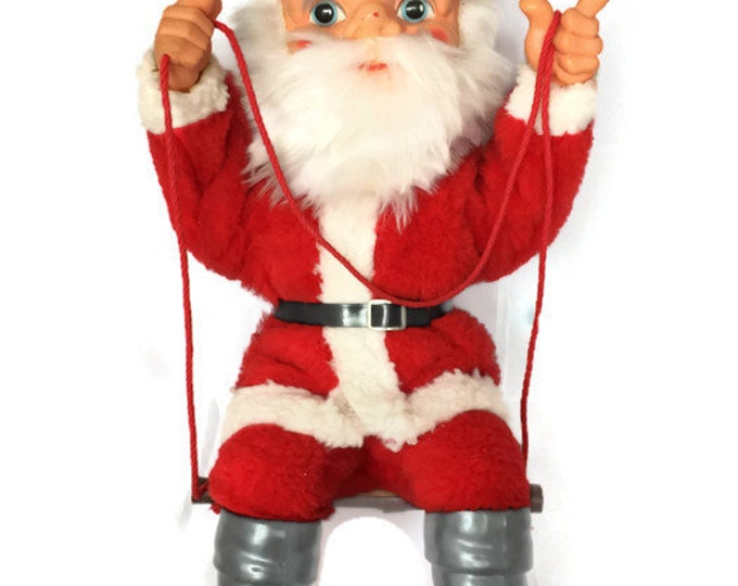 Vintage Santa Claus Doll on a Swing - Decoration Toy Figurine - Plastic Face - Kris Kringle - Freaky Santa Krampus - Vintage Home Decor