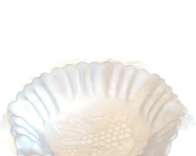ANTIQUE Imperial Milk Glass Bowl | Grape Design Fruit Bowl with Fluted Edge Mid Century Decor