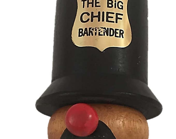 Vintage Wood Big Chief Bartender | Mid Century Barware Decor | Man Cave Decor | Gift for Him | White Elephant Gift Teen